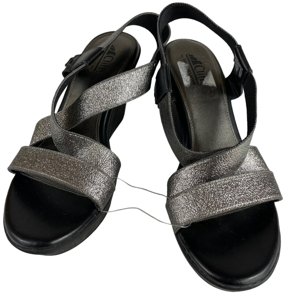 NWT Cliffs by White Mountain Metallic Glitter Strappy Slip-on Wedge Sandals 9.5